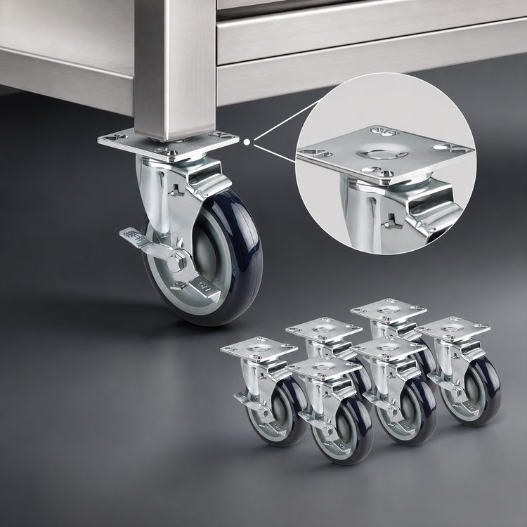Product image #4 for Krowne 5-Inch Plate-Mount Casters with Brakes, Set of 6, 6-Inch Raise