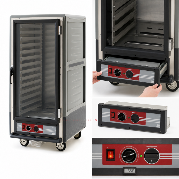 Product image #4 for Metro C5 3 Series 3/4 Height Mobile Heated Holding Cabinet with Clear Polycarbonate Door, Gray
