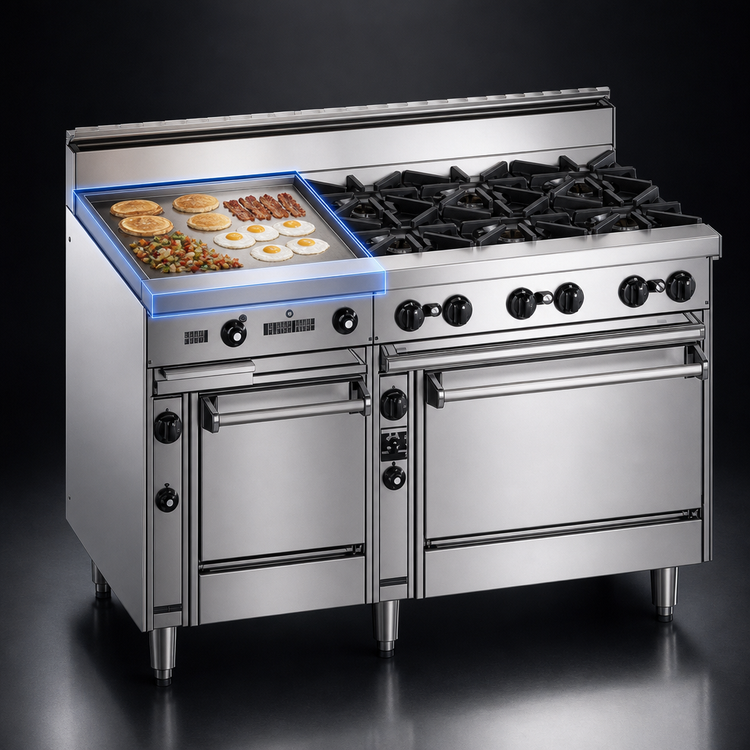 Product image #4 for Bistro 60-Inch Gas Restaurant Range with 4 Open Burners, 36-Inch Griddle, Standard Oven and Cabinet