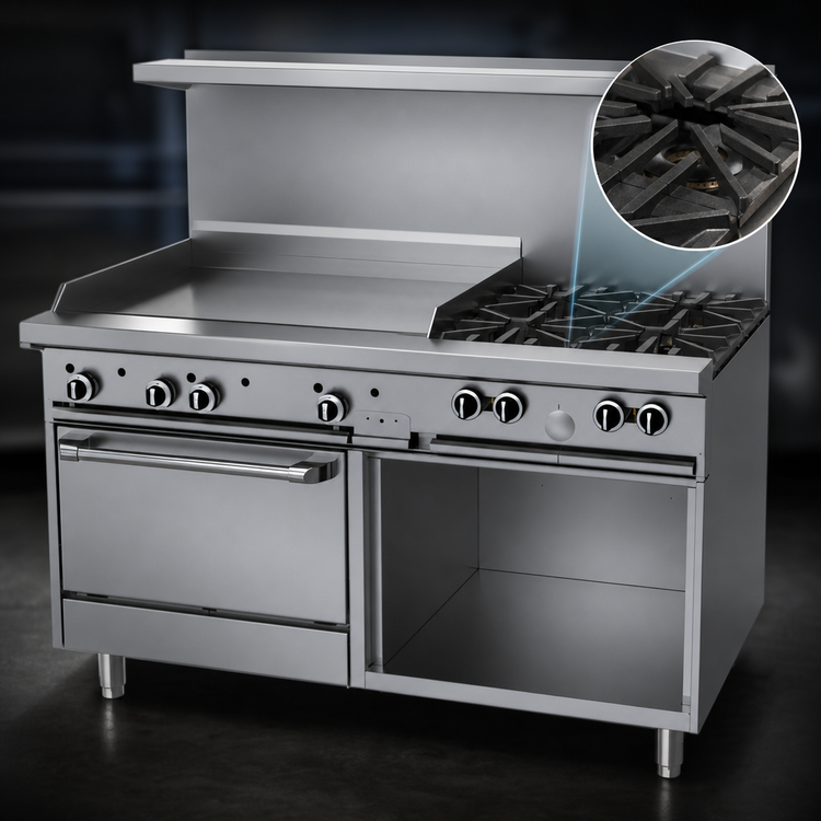Product image #4 for Garland G Starfire Pro 60-Inch Gas Restaurant Range with 4 Open Burners, 36-Inch Griddle, Standard Oven, and Storage Base