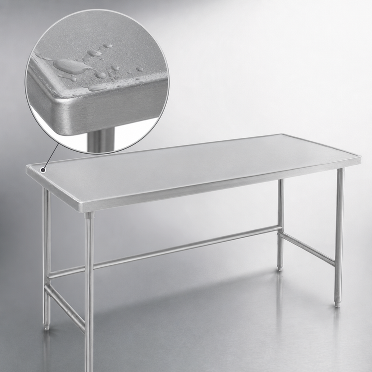 Product image #4 for Advance Tabco 144-Inch x 30-Inch 14-Gauge 304 Stainless Steel Work Table with Countertop Non-Drip Edge