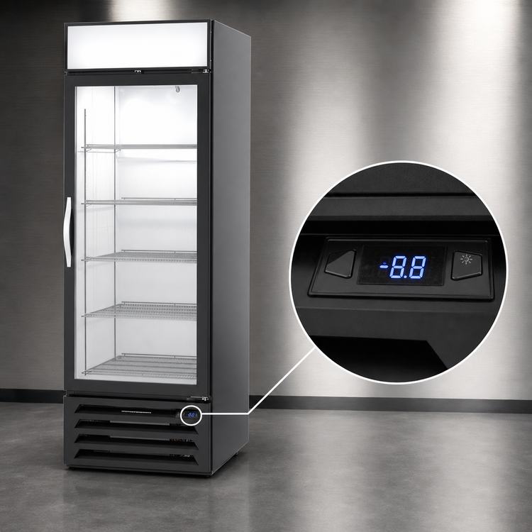 Product image #4 for MarketMax 23.32 Cu. Ft. Single-Section Reach-In Glass Door Freezer Merchandiser, Hinged, Bottom-Mount, Black
