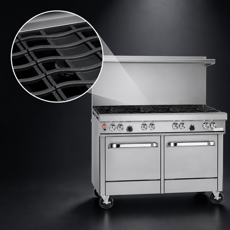 Product image #4 for 48-Inch Commercial Gas Restaurant Range with 2 Non-Clog Burners, 36-Inch Griddle, Standard Oven, and Cabinet Base