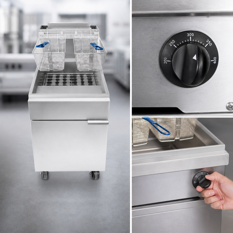 Product image #3 for Atosa CookRite ATFS-75ES-LP 5-Burner Floor Model Propane Deep Fryer, 75 lb. Capacity