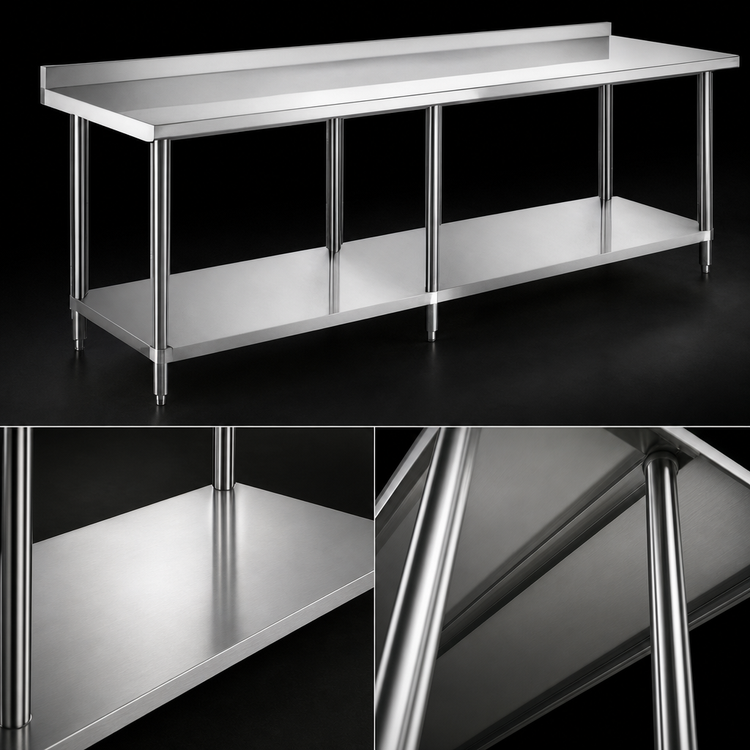 Product image #4 for 84-Inch x 24-Inch Stainless Steel Worktable with 2-Inch Rear Splash Guard and Undershelf
