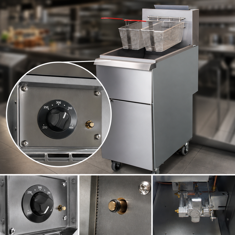 Product image #4 for IKON Cooking 35-40 lb LP Gas Floor Fryer with Millivolt Controls and Casters