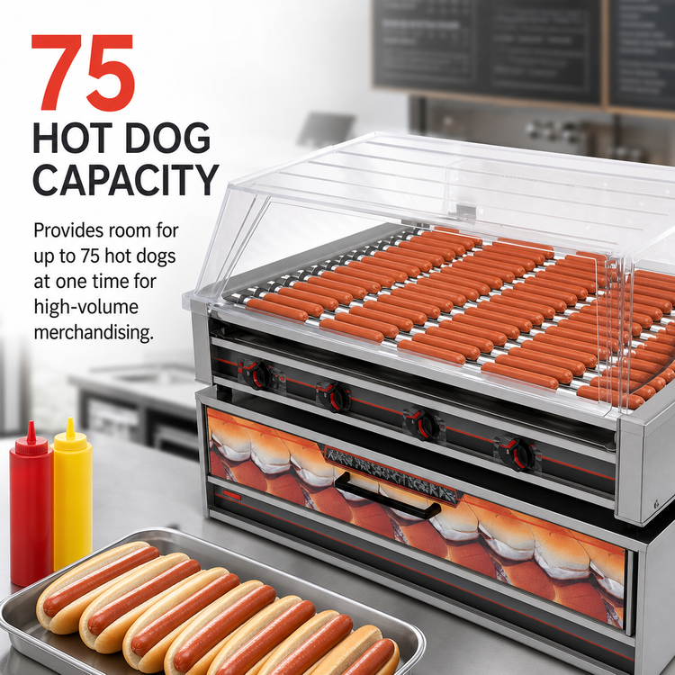 Product image #4 for Roll-A-Grill 16-Roller Hot Dog Roller Grill with GripsIt Coated Rollers, 75 Capacity, 220V