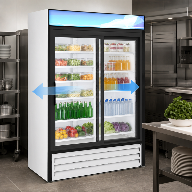 Product image #4 for Hoshizaki Two-Section Reach-In Refrigerated Glass Door Merchandiser, 38.26 Cu. Ft., Bottom Mount, Sliding Doors, White