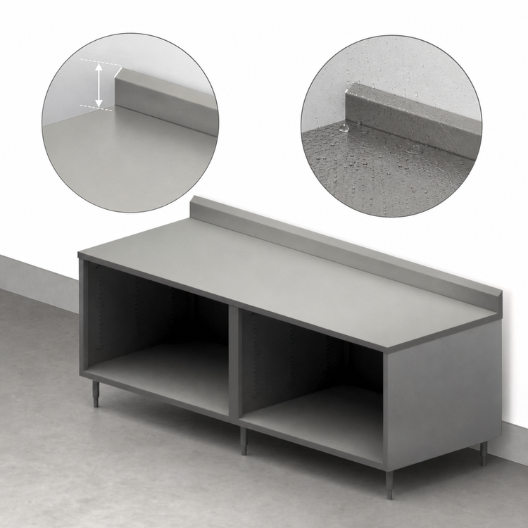 Product image #4 for BK Resources Stainless Steel Chef Table, 96 x 30 Inches, Open Front Cabinet Base, 5-Inch Riser