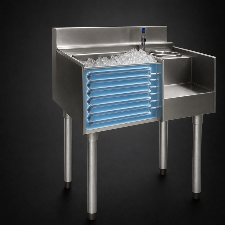Product image #4 for Eagle Group 2200 Series 62-Inch Underbar Drainboard/Ice Bin/Blender Unit with Center Ice Bin and 7-Circuit Cold Plate