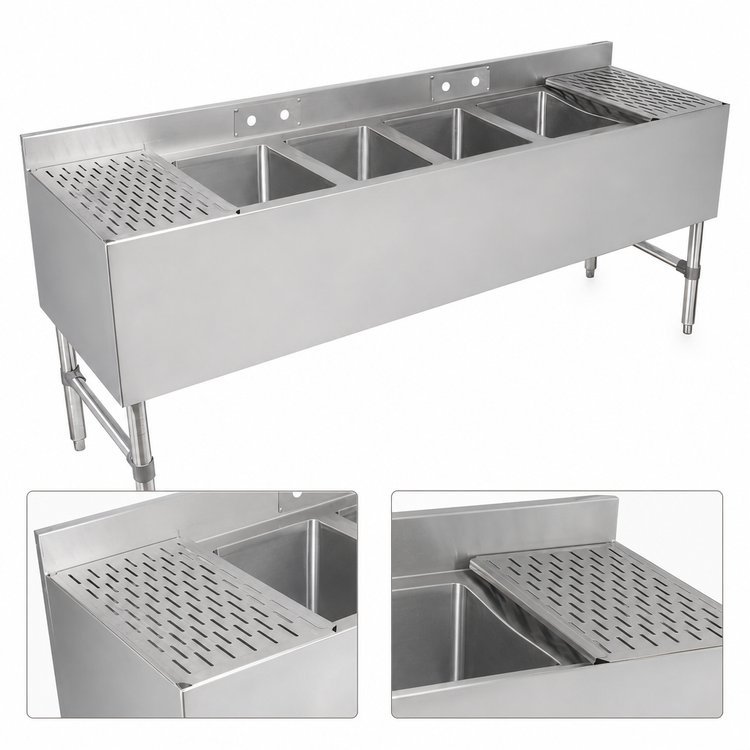 Product image #4 for John Boos 96-Inch 4-Compartment Underbar Sink Unit with Dual 24-Inch Drainboards
