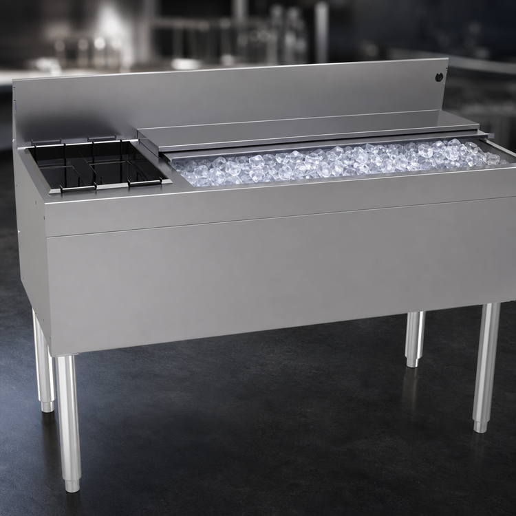 Product image #4 for Glastender CBA-48L Underbar Combo Ice Bin and Cocktail Unit with Left Bottle Well, 48 Inch W x 19 Inch D