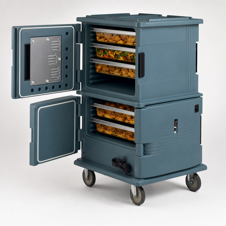 Product image #5 for Cambro Ultra Camcart® H-Series Front-Loading Heated Food Pan Carrier with Security Package, 2-Compartment, 110V, Granite Gray
