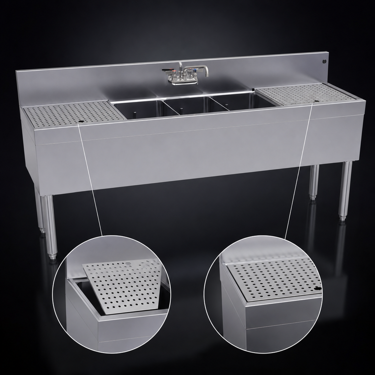 Product image #4 for Glastender 72-Inch Three-Compartment Underbar Sink Unit with Left and Right Drainboards