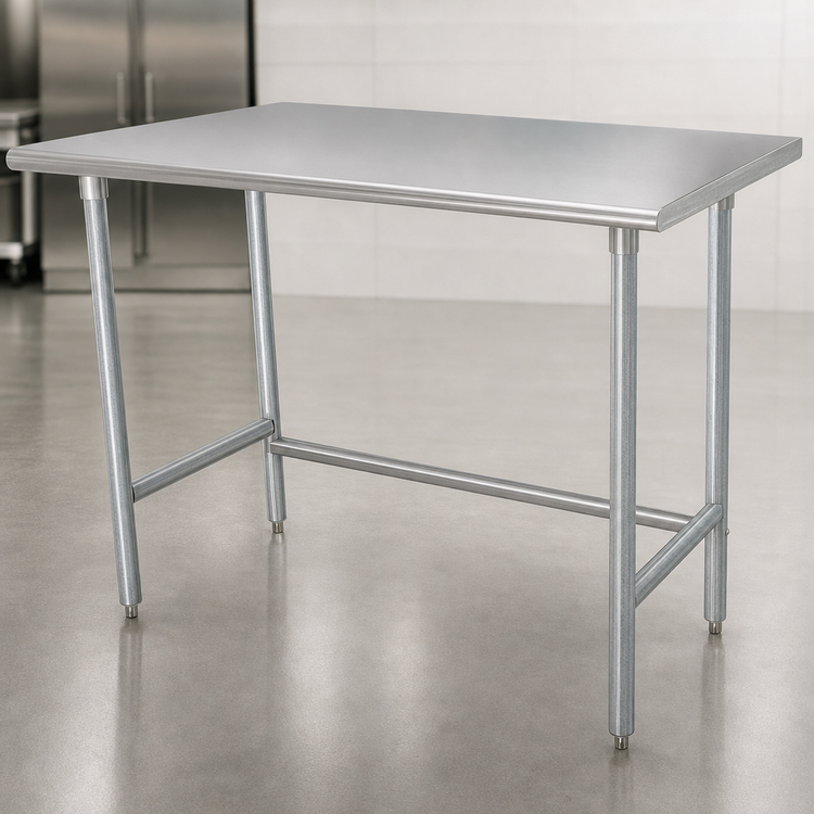 Product image #4 for Advance Tabco 144-Inch x 24-Inch Flat Top Work Table with 14-Gauge 304 Stainless Steel Top and Galvanized Open Base
