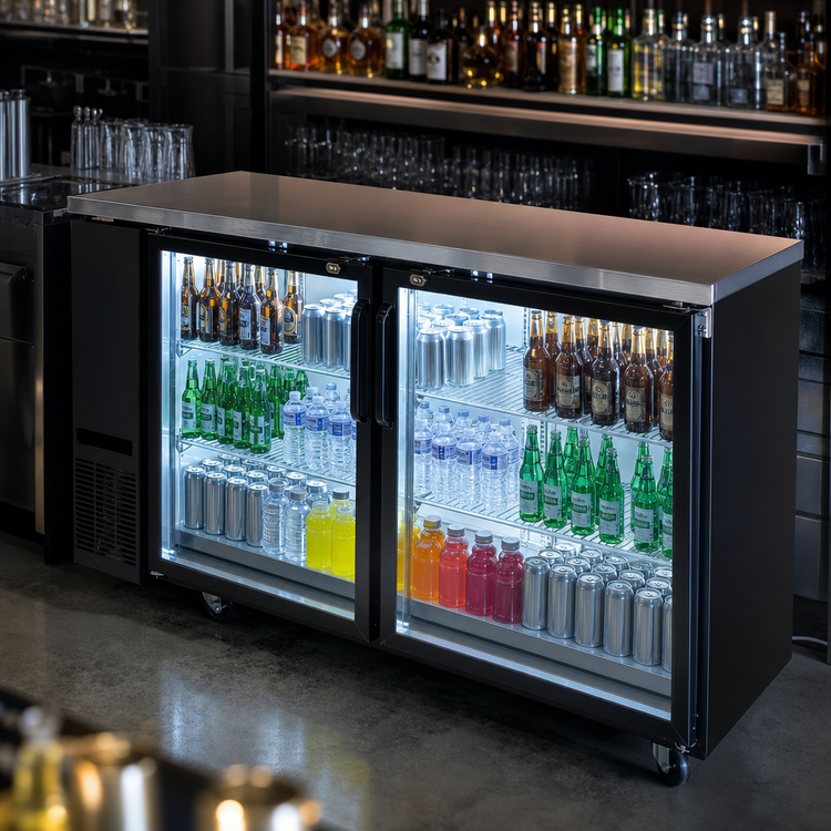 Product image #4 for BK Resources 72-Inch Three-Door Glass Back Bar Refrigerator with LED Lighting