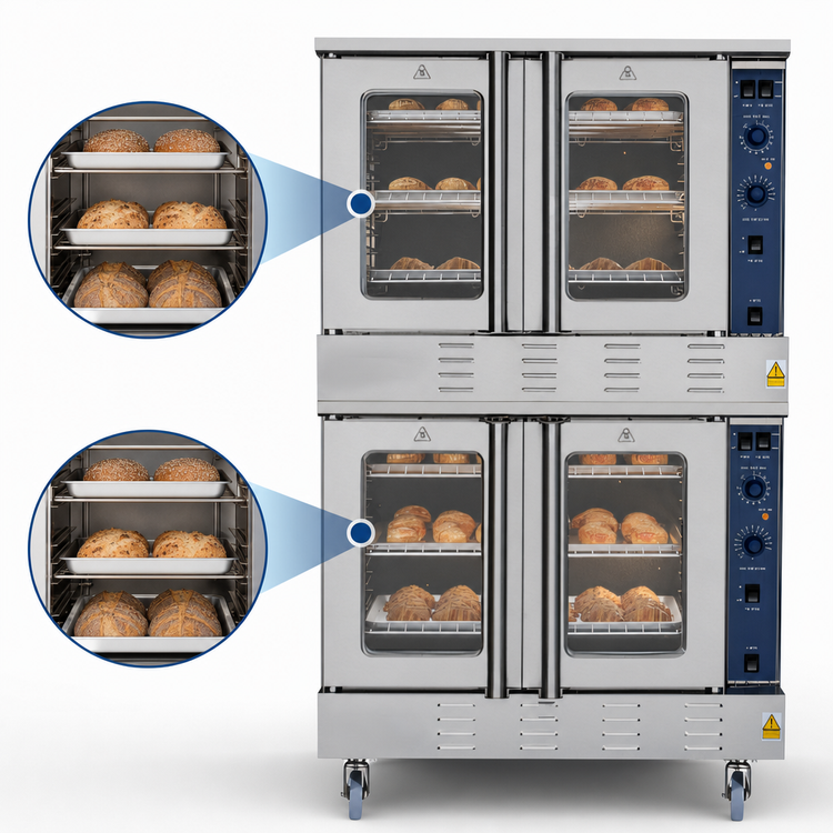 Product image #5 for KoolMore 38-Inch Full-Size Double-Deck Natural Gas Commercial Convection Oven with Dual Glass Doors