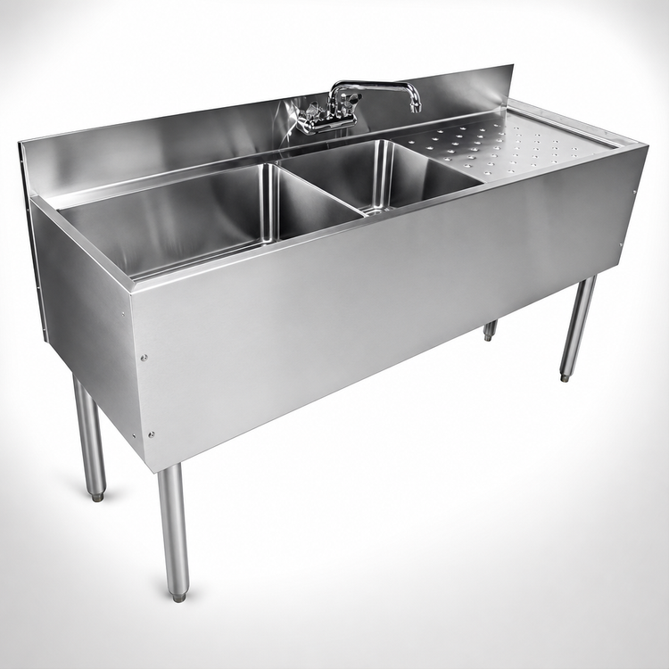 Product image #4 for CHOICE 36-Inch W x 19-Inch D Two-Compartment Underbar Sink Unit with Right Drainboard