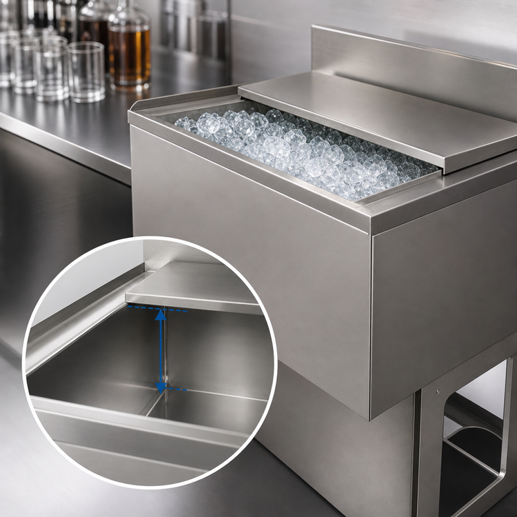 Product image #4 for BK Resources Underbar Stainless Steel Ice Bin with Sliding Cover, 24" x 18", 66 lb Capacity