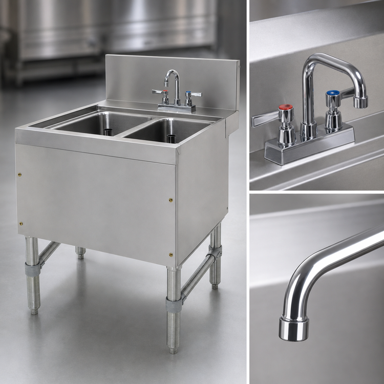 Product image #4 for Advance Tabco Prestige 24-Inch 2-Compartment Stainless Steel Underbar Sink Unit with Faucet and 7-Inch Backsplash