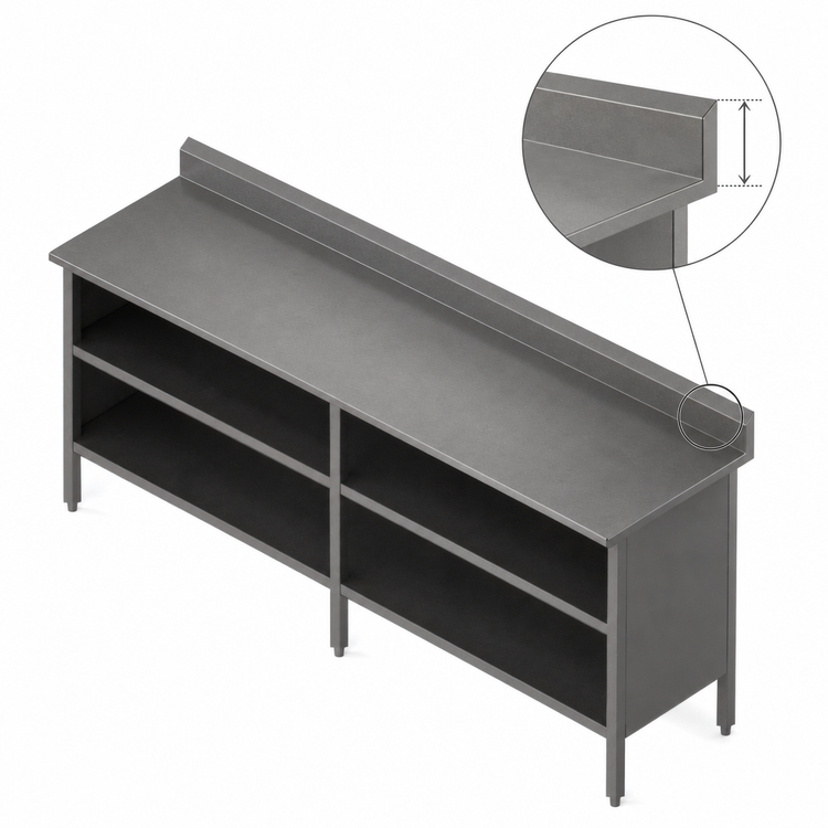 Product image #4 for John Boos Open Front Cabinet Base Work Table with 16-Gauge 300 Series Stainless Steel Top, 5-Inch Backsplash, 120 x 30 Inches
