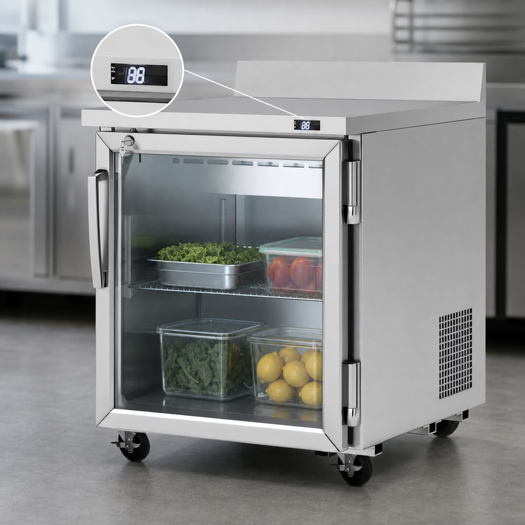 Product image #4 for Turbo Air PRO Series One-Section Glass Door Worktop Refrigerator, 6.8 Cu. Ft., Stainless Steel, 115V
