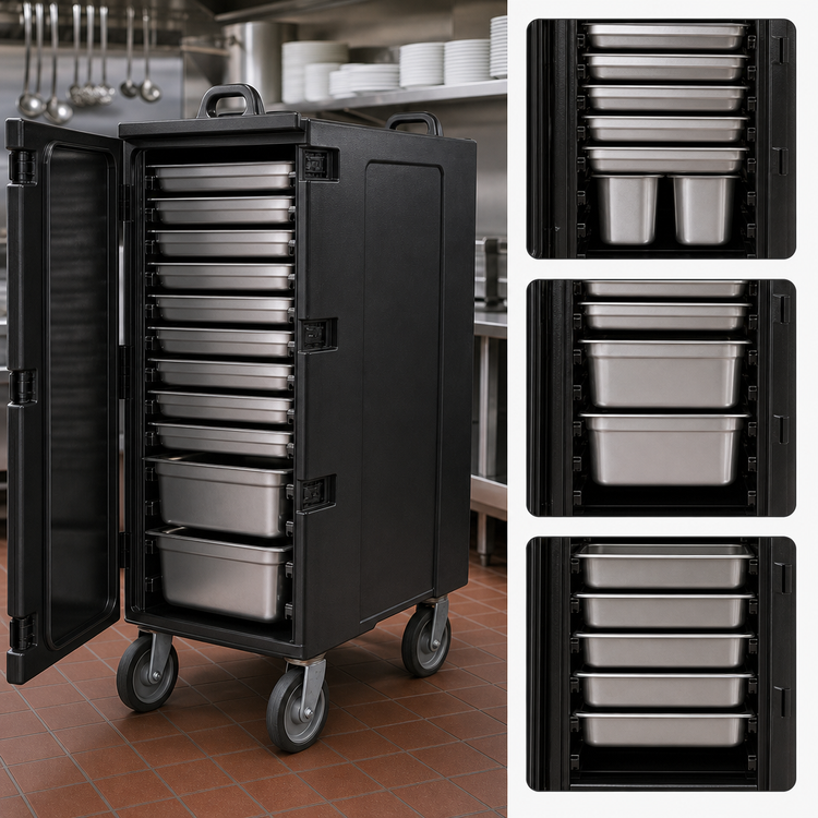 Product image #4 for Cateraide Insulated Double-End Load Food Pan Carrier, Black, Holds 16 Pan Combinations
