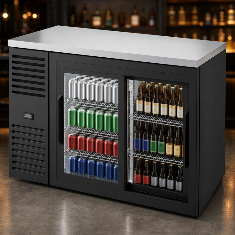 Product image #4 for True Premier Bar 48-Inch Two-Section Sliding Glass Door Back Bar Cooler with Stainless Steel Top