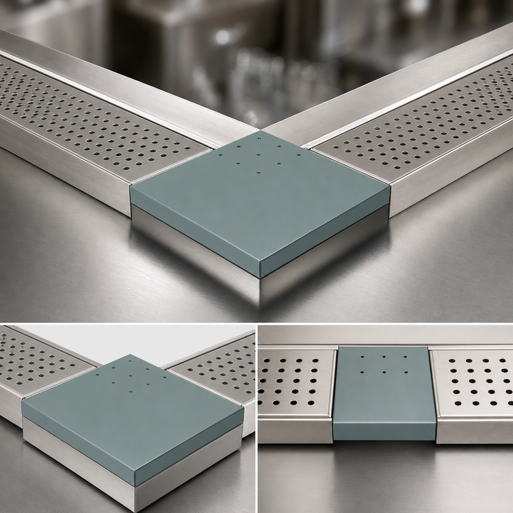 Product image #4 for Advance Tabco Stainless Steel 90° Outside Corner Filler for DRKR Series Bar Drink Rails