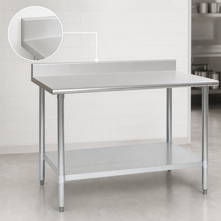 Product image #4 for Eagle Group Budget Series 84-Inch x 30-Inch Work Table with 4-1/2-Inch Backsplash, 430 Stainless Steel Top, and Undershelf