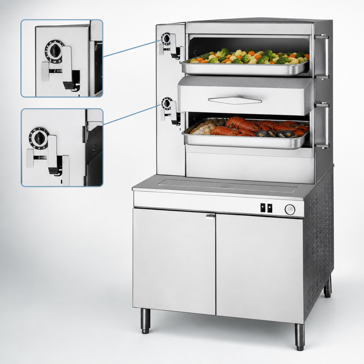 Product image #4 for Cleveland Range 2-Compartment Electric Pressure Steamer with 36-Inch Cabinet Base, Manual Controls, 24 kW