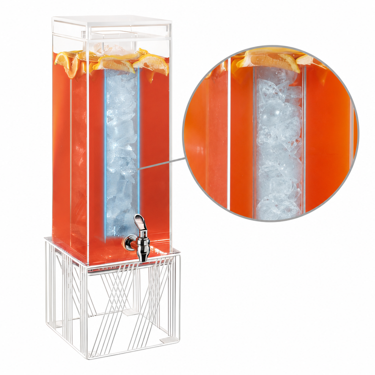 Product image #5 for Portland 3 Gallon Square Acrylic Beverage Dispenser with Ice Chamber, Drip Tray, and Spigot - White