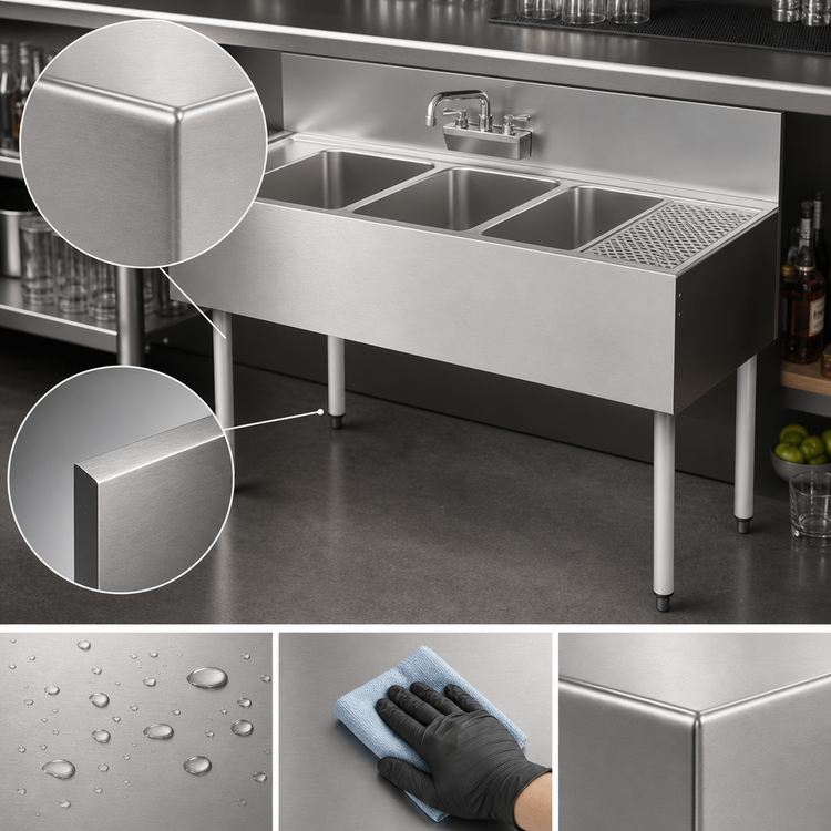Product image #5 for Top Shelf 48-Inch Underbar Three-Compartment Stainless Steel Sink with Right Drainboard
