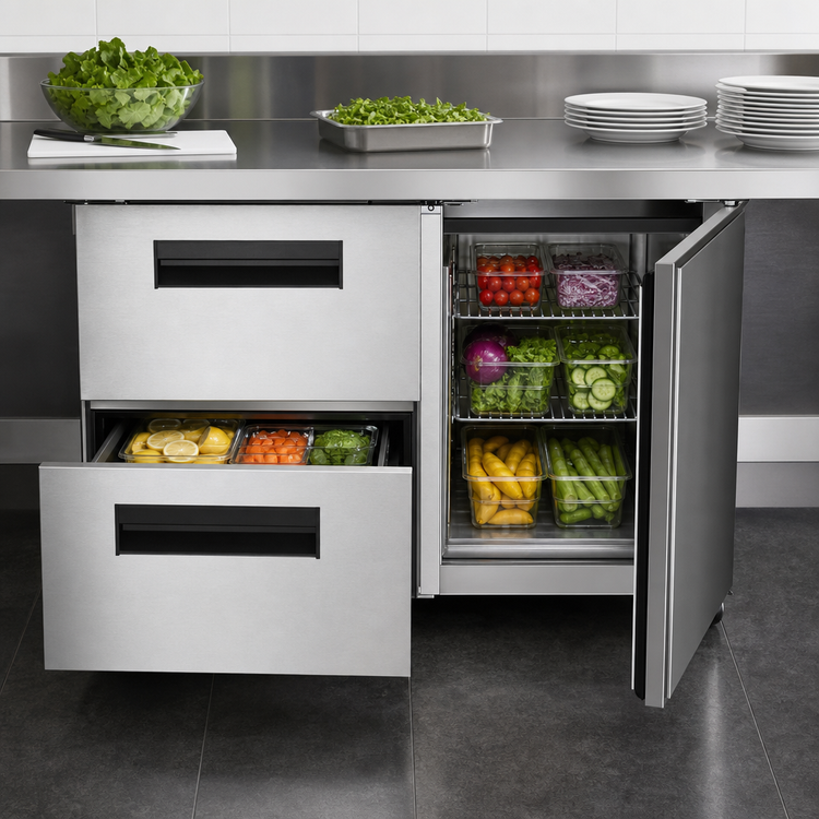 Product image #4 for Hoshizaki Steelheart 48-Inch Two-Section Undercounter Low Profile Refrigerator with One Door and Two Drawers