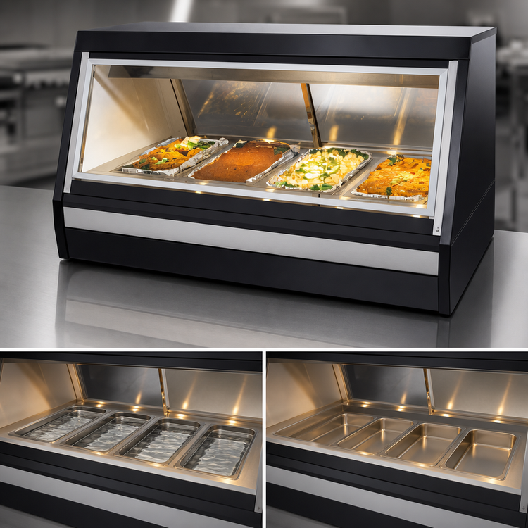 Product image #4 for Howard-McCray 4-Well Full-Service Hot Food Case, 71 Inch, Black Exterior, Stainless Steel Interior