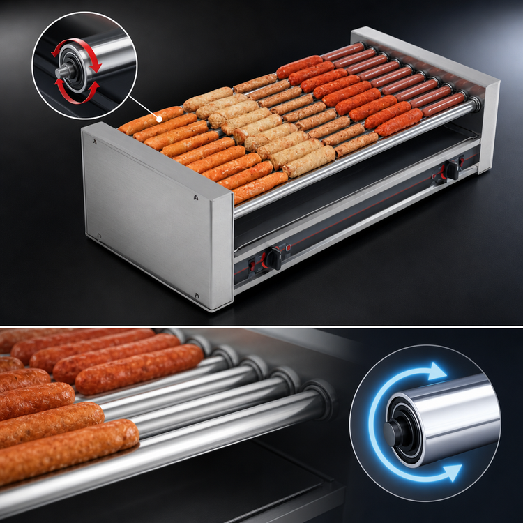 Product image #4 for Roll-A-Grill 45 Hot Dog Wide Slanted Roller Grill, 220V, 10 Chrome Rollers
