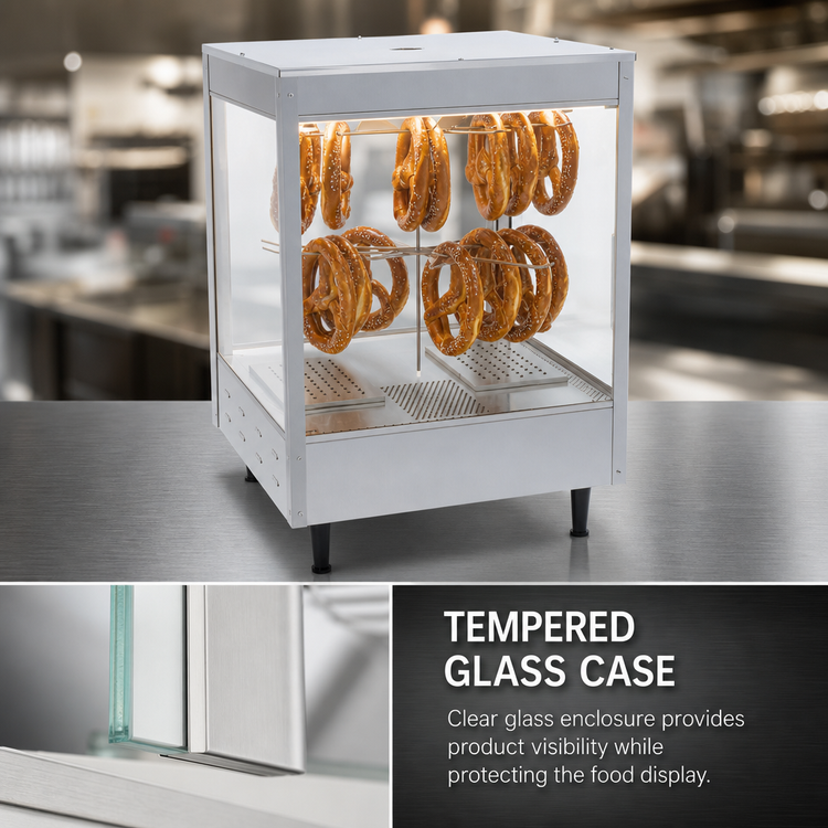 Product image #4 for Countertop Revolving Pretzel Merchandiser with Tempered Glass Case and Illuminated Interior