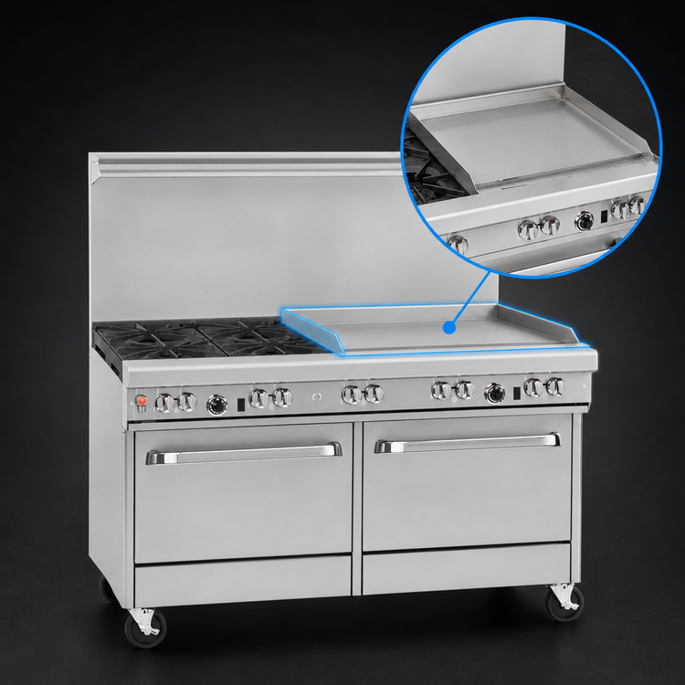 Product image #4 for Ultimate 60-Inch Commercial Gas Restaurant Range with 4 Star/Sauté Burners, 36-Inch Griddle, and 2 Convection Ovens