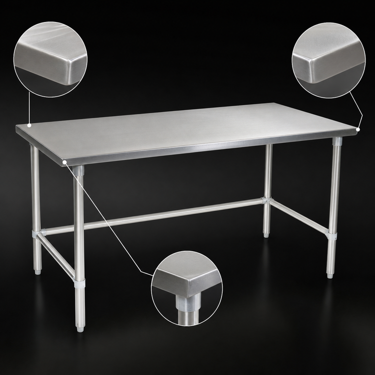 Product image #4 for John Boos Stallion 108-Inch x 24-Inch 14-Gauge Stainless Steel Top Work Table with Safety Edge