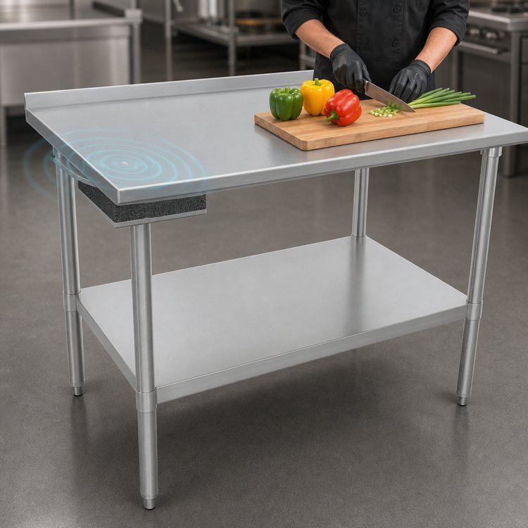 Product image #4 for Stallion Stainless Steel Top Work Table, 84"W x 36"D, 16-Gauge 300 Series, 1-1/2" Rear Up-Turn