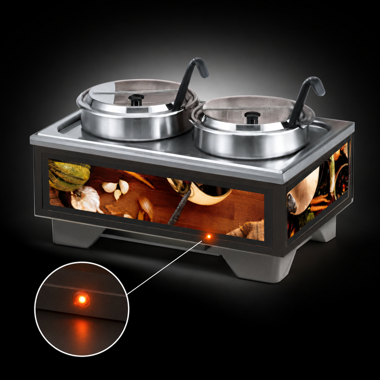 Product image #4 for Vollrath Cayenne Full-Size Rethermalizing Soup Merchandiser Base with 7 Qt Accessory Pack, Tuscan Graphics