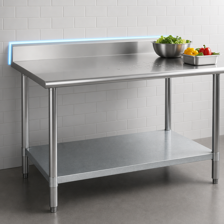 Product image #4 for Eagle Spec-Master 84 Inch Stainless Steel Work Table with 4-1/2 Inch Backsplash and Galvanized Undershelf