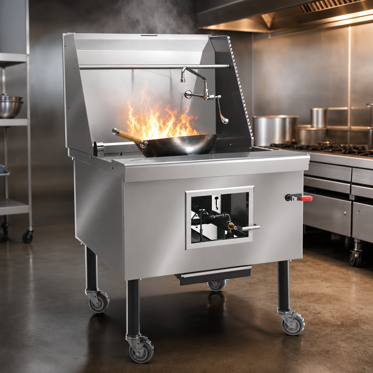 Product image #4 for Imperial 214-Inch Gas Wok Range with 8 Burners, Water-Cooled Top, and Built-In Drain System