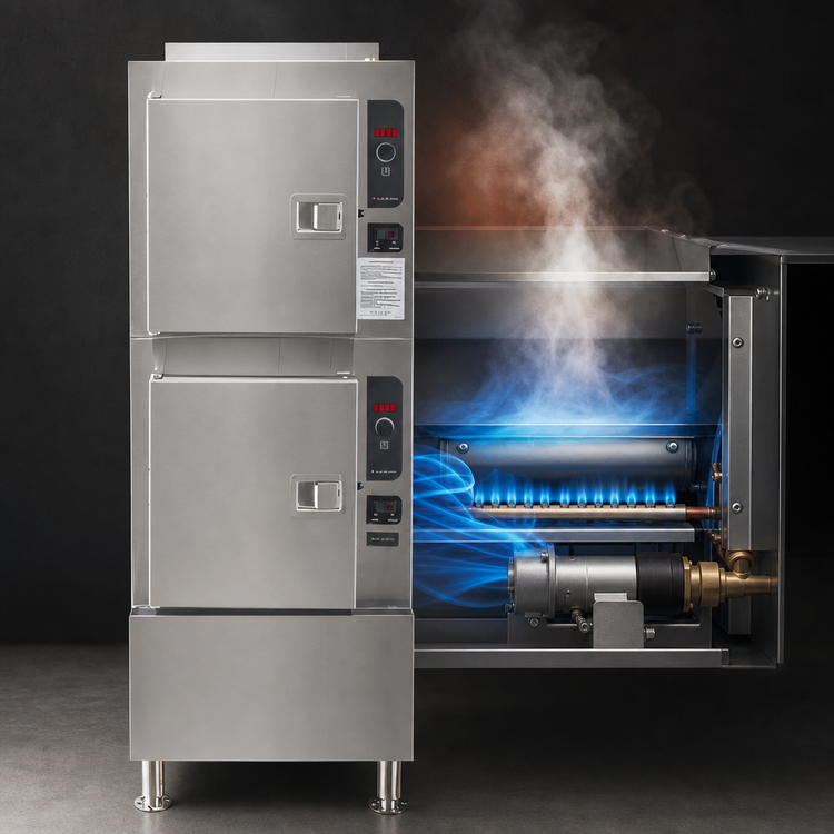 Product image #4 for Cleveland SteamCraft Ultra 10 Two-Compartment Pressureless Gas Convection Steamer, 24-Inch Wide Floor Model