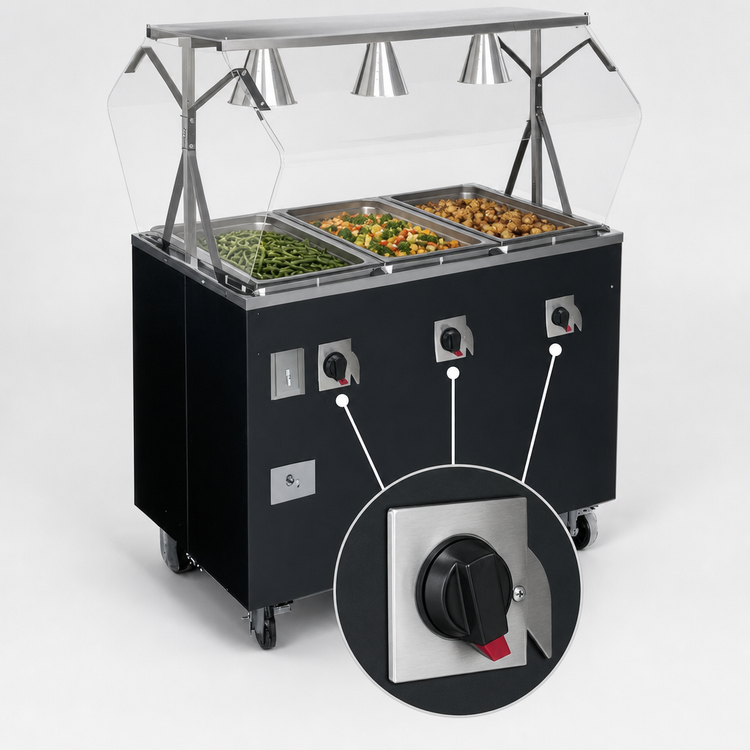 Product image #4 for Vollrath 2-Series Affordable Portable Deluxe 4-Well Mobile Hot Food Station with Buffet-Style Breath Guard and Enclosed Storage Base