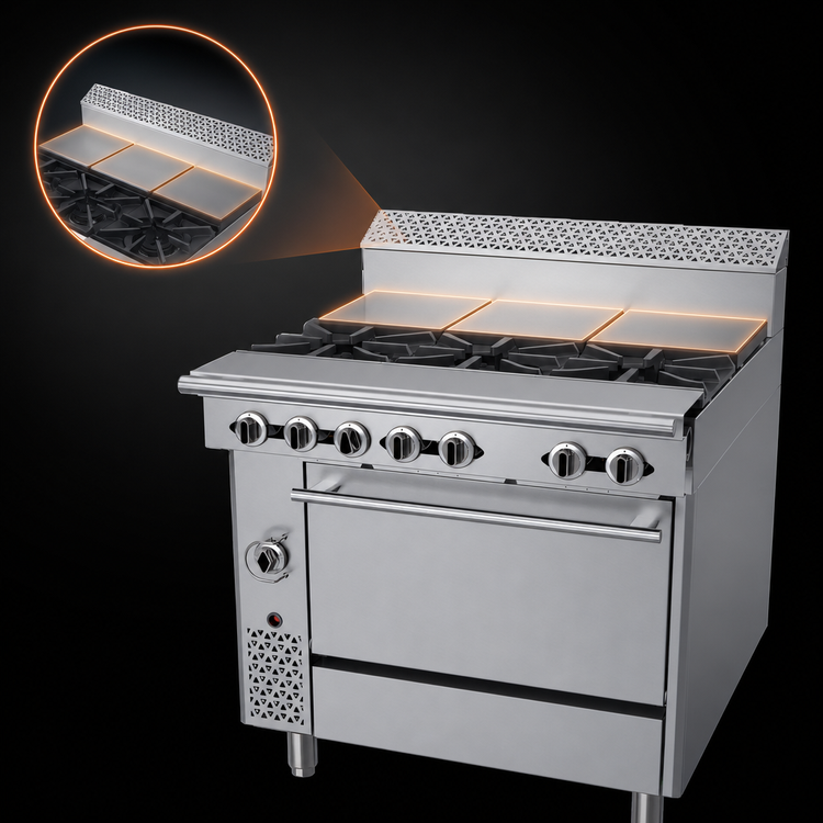 Product image #4 for Garland Cuisine Series 36-Inch Heavy Duty Gas Range with 3 Open Burners, 3 Hot Tops, and Standard Oven