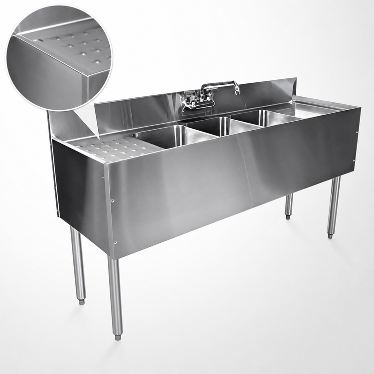 Product image #4 for CHOICE 36 Inch Two-Compartment Freestanding Underbar Sink Unit with Left Drainboard and Splash-Mount Faucet Opening