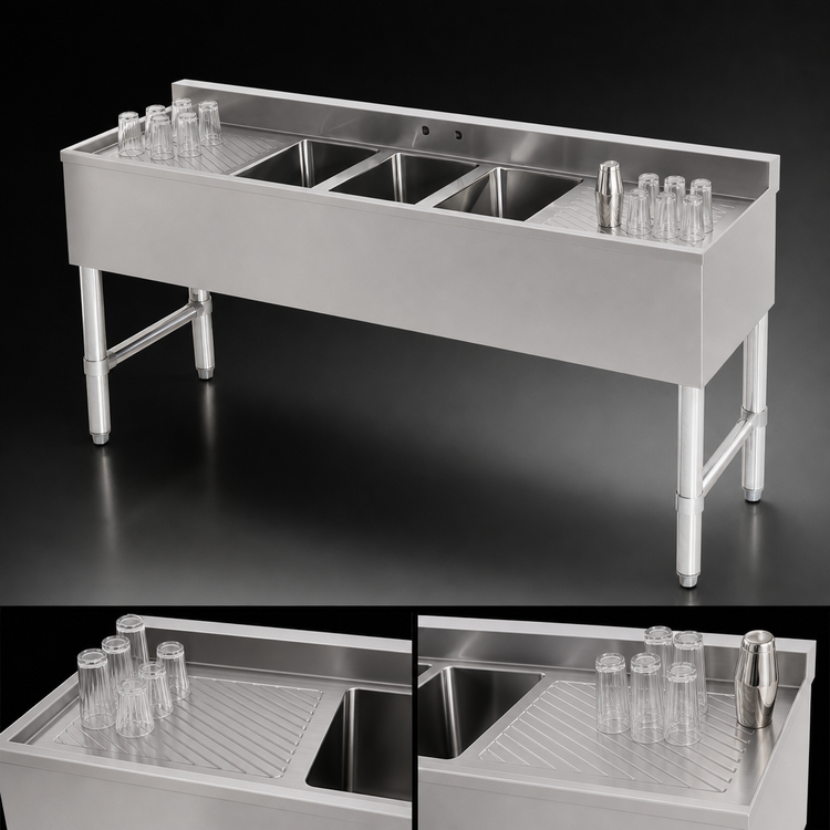 Product image #4 for Sapphire SMBS-3D18 72-Inch Three-Compartment Underbar Sink with Left & Right Drainboards