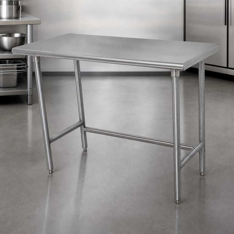 Product image #4 for Advance Tabco 108-Inch x 24-Inch 16-Gauge 304 Stainless Steel Flat Top Work Table with Open Base