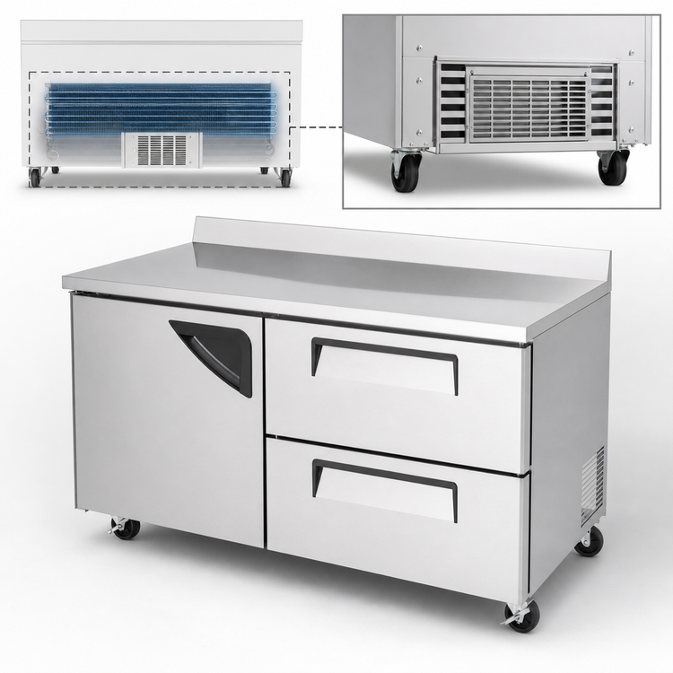 Product image #4 for Turbo Air Super Deluxe 60-Inch Two-Section Worktop Refrigerator with 1 Door and 2 Drawers